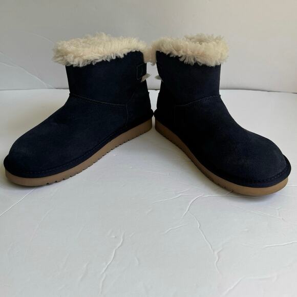 Koolaburra by UGG Women’s Jordana Mini Boots Size 6 Blue Suede Button Faux Fur - Picture 3 of 8